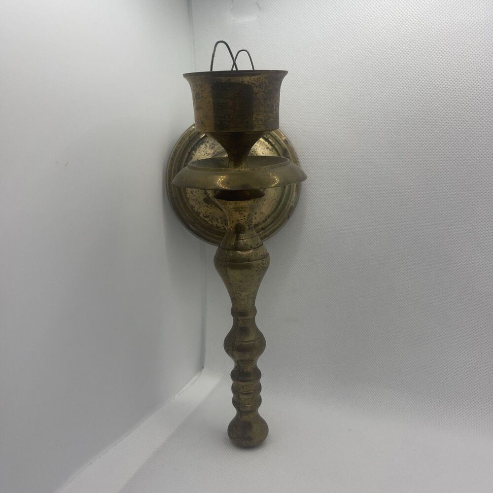 Vintage Solid Brass Wall Sconce Single Romantic Candle Holder 9” Tall